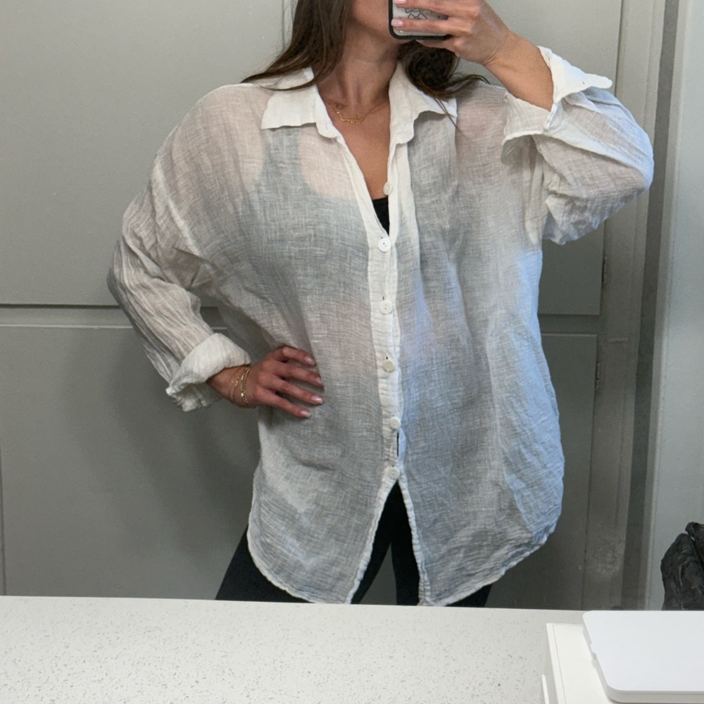 Shop Tan Lan Lines Linen Button-Up Shirt